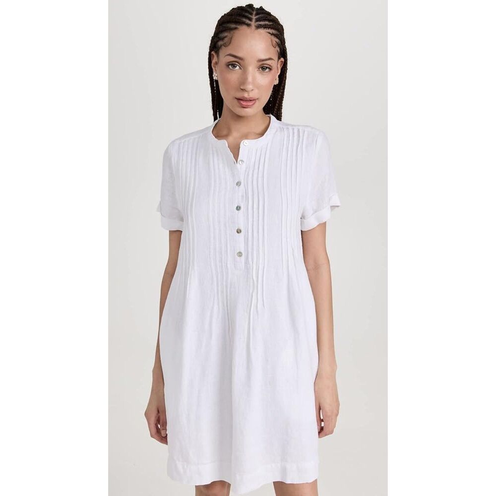 Faherty Gemina Dress Size XS Basketweave Linen White Short Sleeve Womens